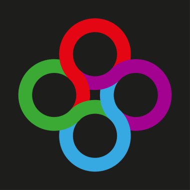 Birbirine kenetlenmiş döngü. Renkli yüzük konsepti. Sonsuz bağlantı vektörü. Şirket kimlik amblemi. EPS 10.