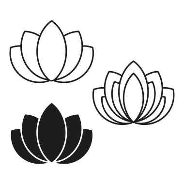Nilüfer çiçeği ikonları. Kutsal çiçek sembolleri. Minimum taç yaprağı şekilleri. Vektör zen amblemi. EPS 10.