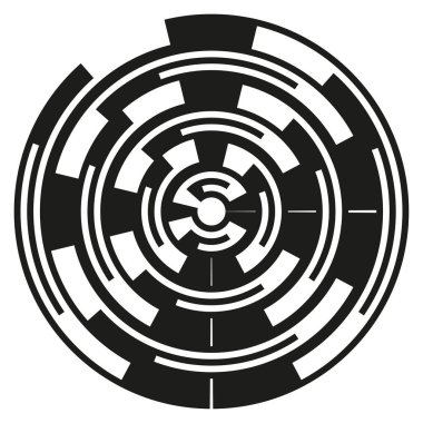 Fütürist halka simgesi. Soyut hedef sembolü. Dijital veri vektörü. Siyah beyaz teknoloji çizimi. EPS 10.