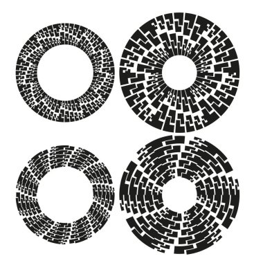 Piksel yüzük simgesi. Dijital daire deseni. Geometrik labirent vektörü. Fütürist döngü. EPS 10.