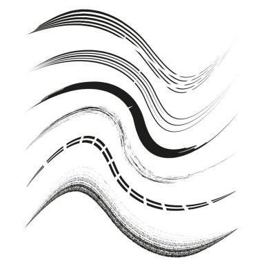 Çapraz vuruş ayarlandı. Dinamik fırça kıvrımları. Sanatsal dalgalı elementler. Vektör akış sembolü. EPS 10.