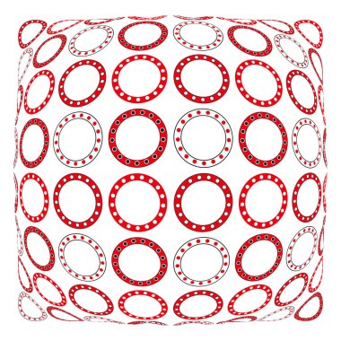 Kırmızı daireler çiziyor. Geometrik halka tasarımı. Küresel çarpıtma vektörü. Soyut arkaplan ögesi. EPS 10.