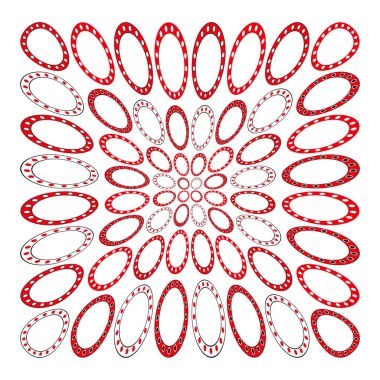 Optik illüzyon çemberi. Kırmızı beyaz perspektif. Radyal girdap vektörü. Soyut geometrik desen. EPS 10.