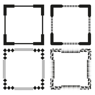 Kare çerçeve koleksiyonu Geometrik sınır vektörü. Dekoratif köşeler. Minimalist süs seti. EPS 10.