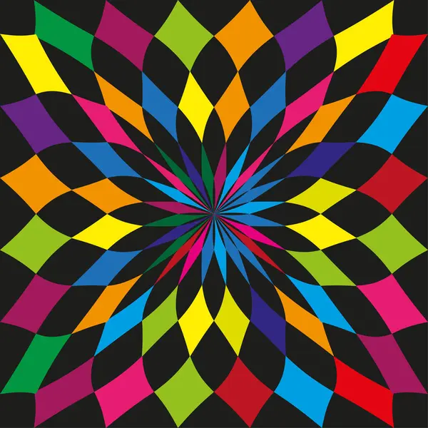 Dairesel elmas deseni. Renkli radyal tasarım. Geometrik spin çizimi. Vektör enerjili arka plan. EPS 10.