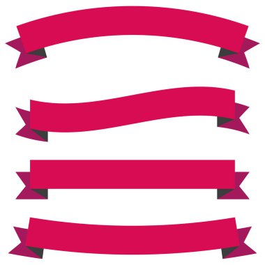 Kırmızı kurdele pankartı. Kıvrık kaydırma vektörü. Dekoratif çerçeve. Boş mesaj şeridi. EPS 10.