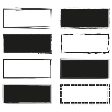 Grunge çerçeve koleksiyonu. Zorlu sınır vektörü. Sorunlu doku elementleri. Siyah çizgi tasarımı. EPS 10.