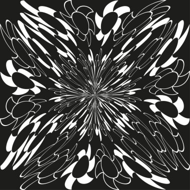 Soyut çiçek deseni. Siyah beyaz motif. Organik girdap tasarımı. Vektör monokrom elementi. EPS 10.
