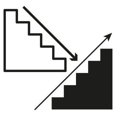 Merdiven ilerleme ikonu. Büyüyen oklar okları düşürür. İş görüşmesi Vektörü. Geliştirme yön sembolü. EPS 10.