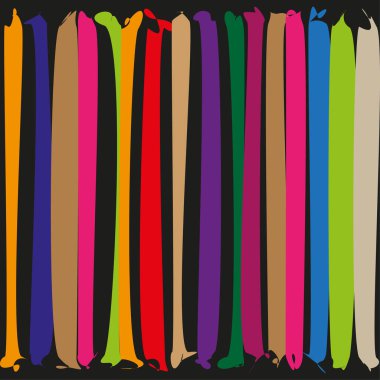 Renkli boya damlaları. Dikey sıçrama çizgileri. Canlı sıvı taşıyıcı. Siyah arka plan kontrastı. EPS 10.