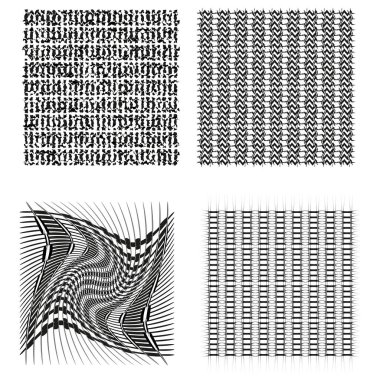 Geometrik şebeke kalıpları. Soyut çizgili dokular. Optik Vektör yanılsamaları. Modern dekoratif öğeler. EPS 10.