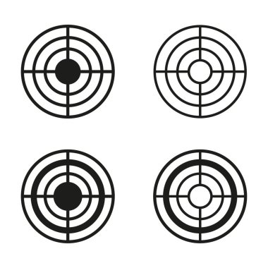 Hedef simgeleri ayarlandı. Kesinlik nişan sembolü. Eşmerkezli daire çizimi. Vektör temiz tasarım. EPS 10.