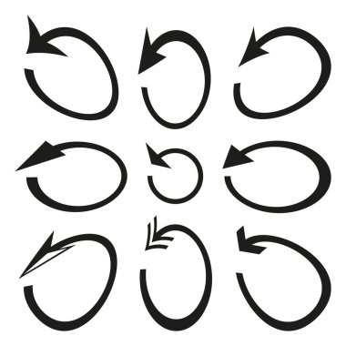 Dairesel oklar ayarlandı. Döndürme sembolü koleksiyonu. Vektör simgesini yeniden yükle. Yönlendirme hareketi illüstrasyonu. EPS 10.