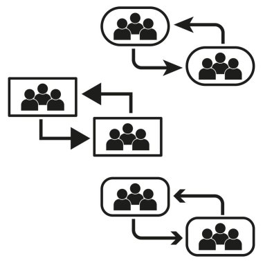 Organizasyon şeması simgesi. Hiyerarşi yapı taşıyıcısı. Takım çalışması diyagramı sembolü. İş süreci akışı. EPS 10.