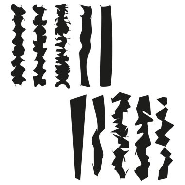 Dikey çizgili desenler. Soyut dalgalı şekiller. Siyah beyaz vektör. Bozuk çizgi elementleri. EPS 10.