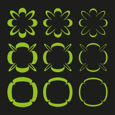 Çiçekli geometrik şekiller. Yeşil soyut desen. Dekoratif öğeler. Vektör doğa çizimi. EPS 10.