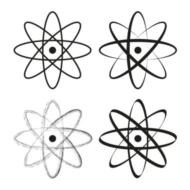Atom bilimi ikonu. Nükleer yörünge sembolü. Fizik Vektörü elementi. Bilimsel araştırma amblemi. EPS 10.