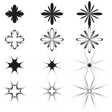 Yıldız patlaması elementleri Soyut şekil simgeleri. Vektör dekoratif sembol. Geometrik görsel çizim. EPS 10.