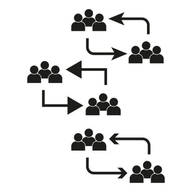 İş akışı insan simgesi. Takım işlem sembolü. Grup ok vektörü. Şirket akış şeması. EPS 10.