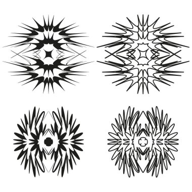 Soyut çiçekli süsler. Geometrik çizgi şekilleri. Siyah beyaz vektör. Dinamik hareket grafiği. EPS 10.