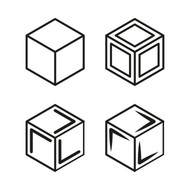 Geometrik küp seti. Soyut kablo şekilleri. Vektör modern çizim. Çizgi sanat perspektifi EPS 10.