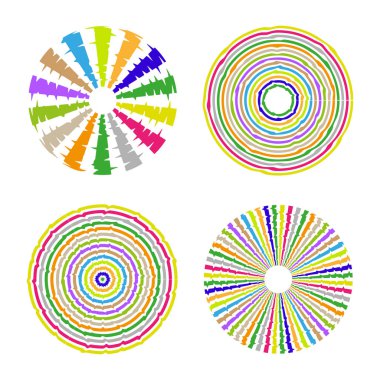 Soyut çember şekilleri. Renkli grafik desen. Vektör modern elementler. Minimalist geometrik tasarım. EPS 10.