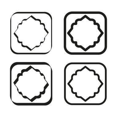 Dalgalı kare çerçeveler. Soyut dekoratif öğeler. Vektör çizim şekilleri. Siyah beyaz sınır. EPS 10.