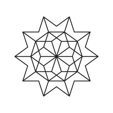 Soyut yıldız sembolü. Geometrik çiçek süsü. Siyah çizgi çizimi. Vektör şekli tasarımı. EPS 10.