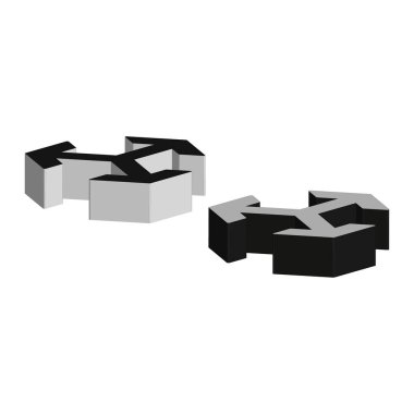 Isometric ok formları. Üç boyutlu şekil. Siyah ve beyaz bloklar. Vektör soyut kavram. EPS 10.