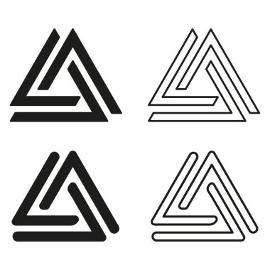 Üçgen sembolü ayarlandı. Soyut geometrik tasarım. Monokromatik kutsal şekil. Ruhsal illüstrasyon vektörü. EPS 10.