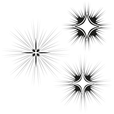 Soyut kıvılcım şekilleri. Dinamik ışık patlaması. Yıldız flaş vektörü. Grafiksel parıltı illüstrasyonu. EPS 10.