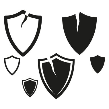 Siyah kalkan simgeleri. Güvenlik savunma amblemleri. Koruyucu zırh sembolleri. Düz koruma illüstrasyonu. EPS 10.