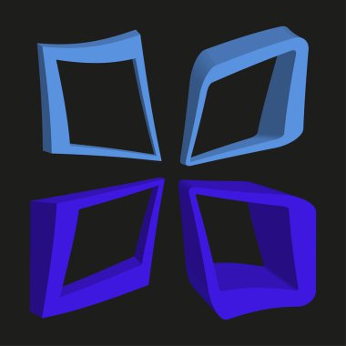 Mavi kare çerçeveler. Soyut oyuk şekiller. Modern üç boyutlu illüstrasyon. Vektör geometrik nesneler. EPS 10.