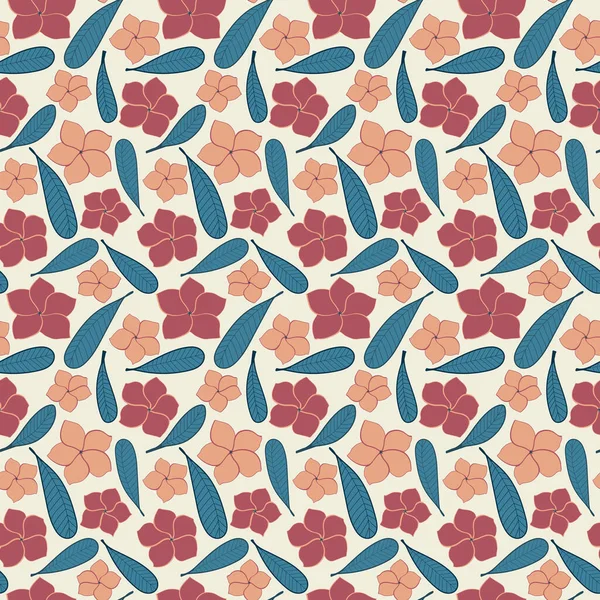 一种天衣无缝的热带花卉花纹 呈粉红色 桃红色 绿叶散落 适用于纺织 墙纸等行业 — 图库矢量图片
