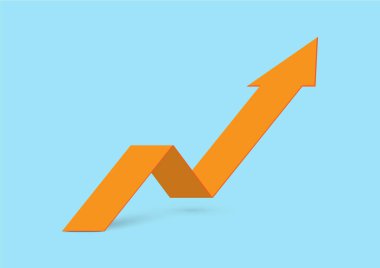 Mavi arkaplan vektör illüstrasyonunda 3d turuncu ok 