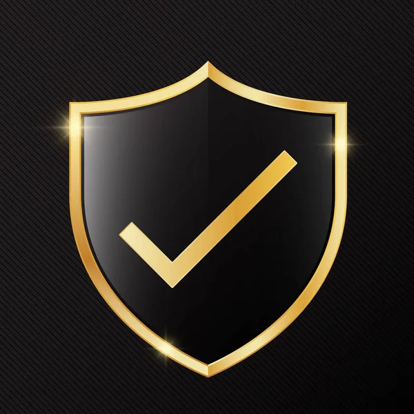 Marca Verificação Dourada Preto Brilhante Escudo Vetor Ilustração — Vetor de Stock