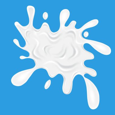 Mavi arkaplan vektör illüstrasyonunda damlalar ile gerçekçi kremalı süt sıçraması