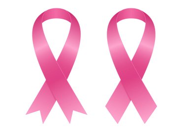 Beyaz arkaplan vektörü illüstrasyonunda 3D gerçekçi pembe farkındalık kurdelesi