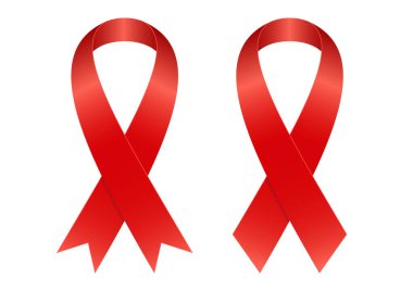 Beyaz arkaplan vektörü illüstrasyonunda 3d gerçekçi kırmızı farkındalık kurdelesi