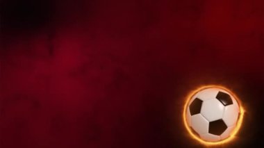 Yeşil ekran arka planında yanan alevlerde dönen futbol