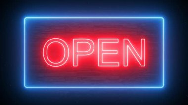 metin yeşil ekran arkaplanında neon ışık efekti ile açık