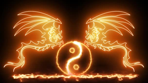 Yin Yang Dragon Fire Light Effect Green Screen Background — Stock Video