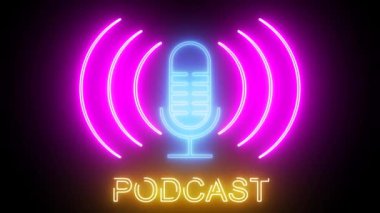Yeşil ekran arkaplanlı podcast logo neon ışık efekti