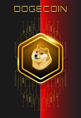 Dogecoin kriptocurrecy altın poster şablonu