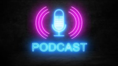 Podcast logosu neon ışık efekti yeşil ekran arkaplanı