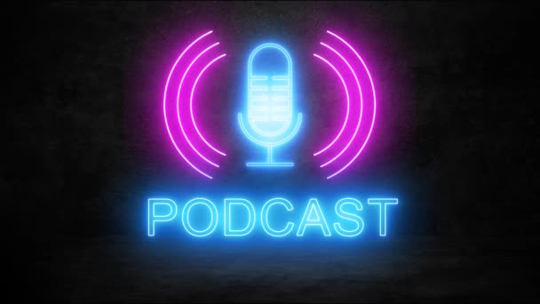Podcast Logosu Neon Işık Efekti Yeşil Ekran Arkaplanı — Stok video