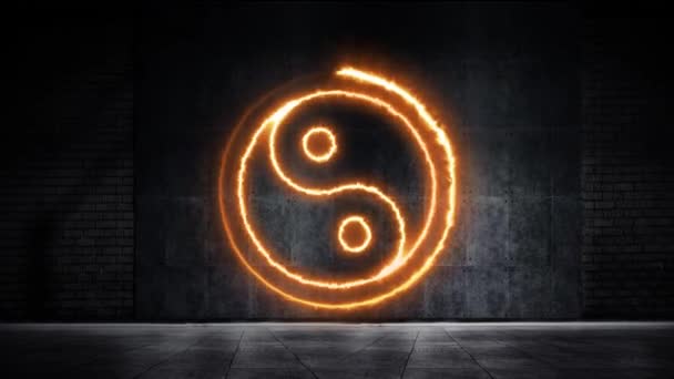 Yin Yang Symbole Feu Effet Lumière Fond Écran Vert — Video