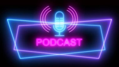 Podcast logosu neon ışık efekti yeşil ekran arkaplanı