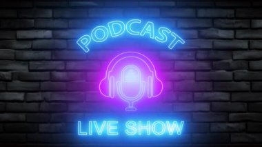 Podcast logosu parlayan ışık efekti yeşil ekran arkaplanı