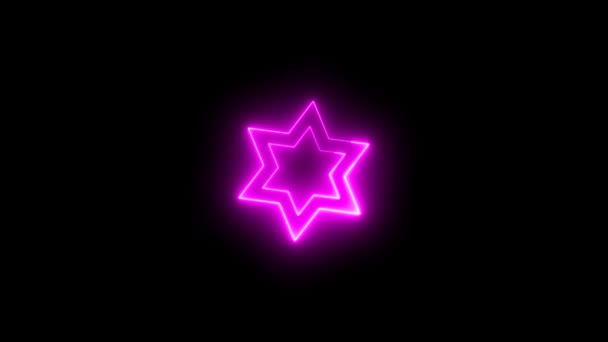 Stjärna David Symbol Med Neon Ljuseffekt Grön Skärm Bakgrund — Stockvideo